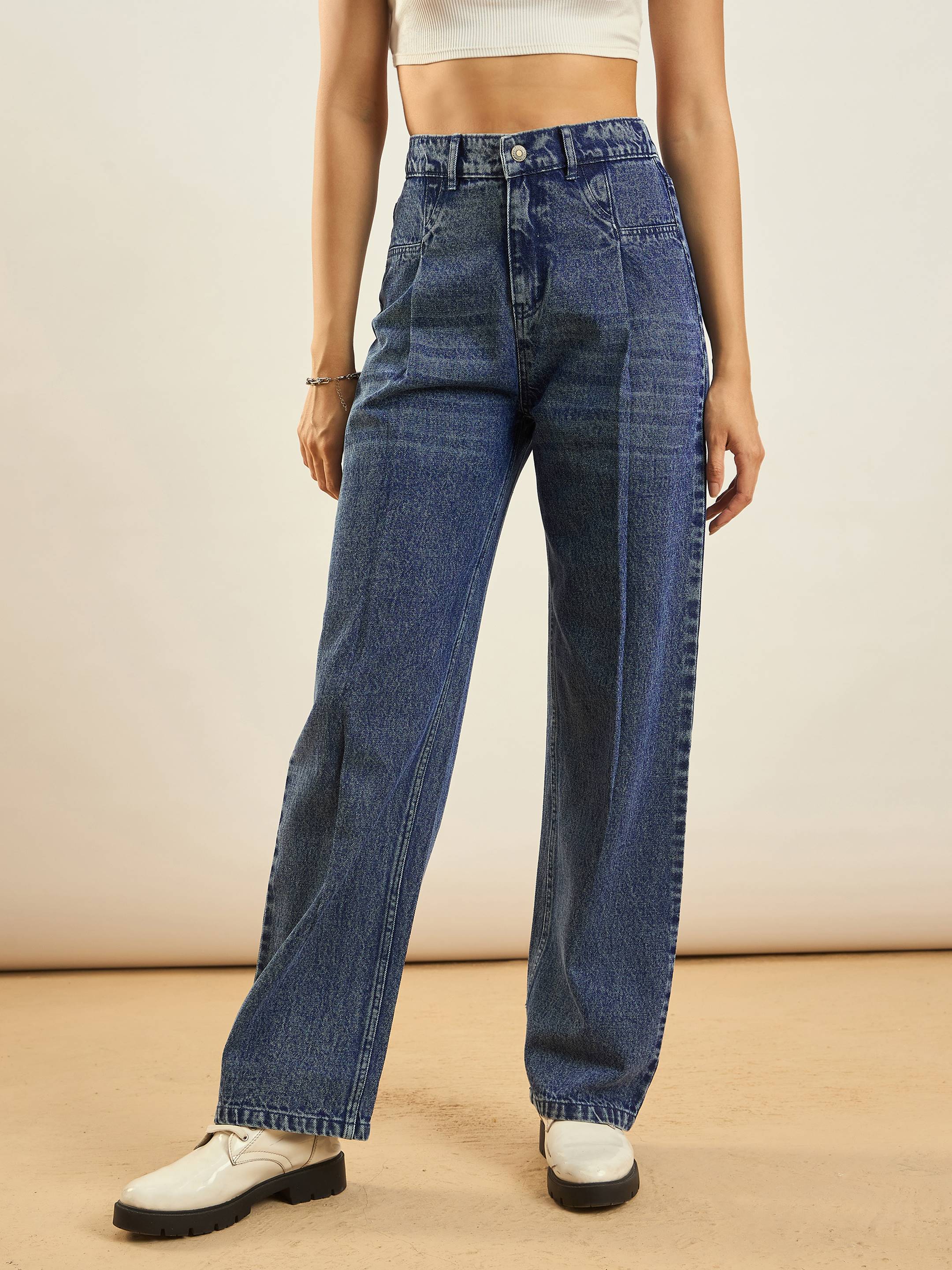 Women's Blue Casual Straight Fit Jeans