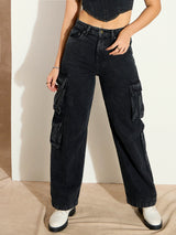 Women's Black Casual Straight Fit Jeans