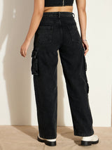 Women's Black Casual Straight Fit Jeans