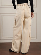 Women's Beige Casual Wide Leg Jeans