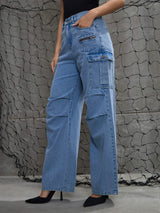 Women's Blue Casual Wide Leg Jeans