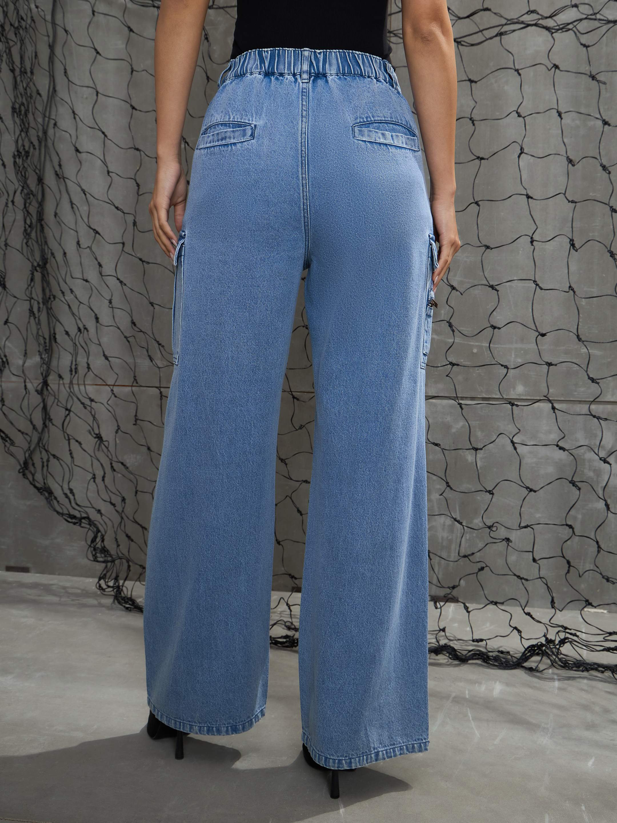 Women's Blue Casual Wide Leg Jeans