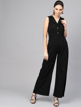 Women's Black Casual Regular Fit Solid Sleeveless Jumpsuit