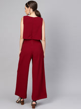 Women's Maroon Casual Regular Fit Solid Sleeveless Jumpsuit