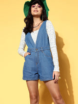 Women's Blue Casual Regular Fit Solid Sleeveless Romper