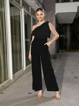 Women's Black Casual Regular Fit Solid Sleeveless Jumpsuit