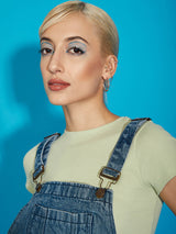 Women's Blue Casual Regular Fit Solid Sleeveless Dungaree