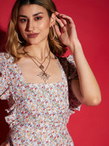 Women's White Casual Regular Fit Floral Sleeveless Romper