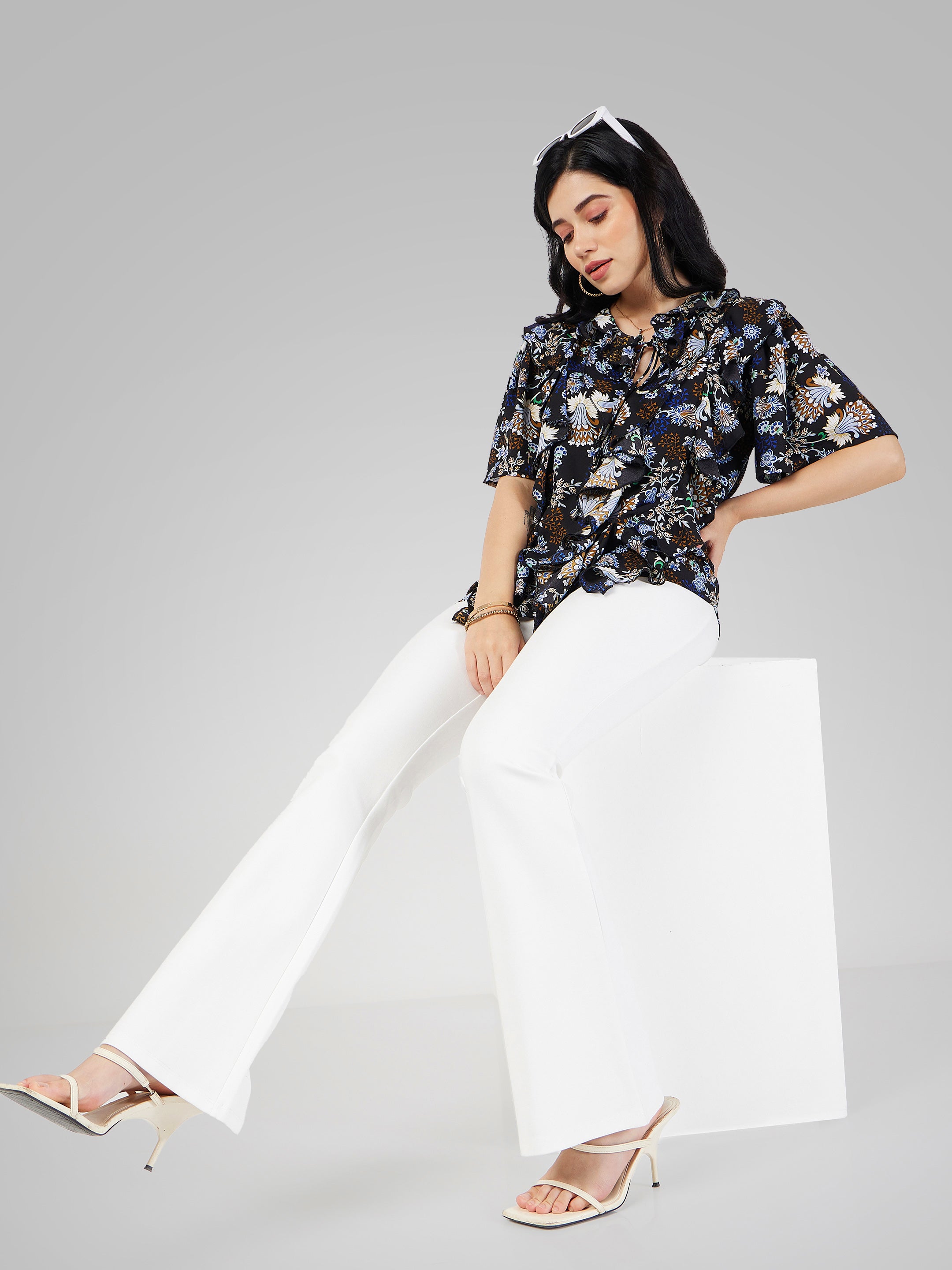 Women's White Casual Bootcut Fit Pant