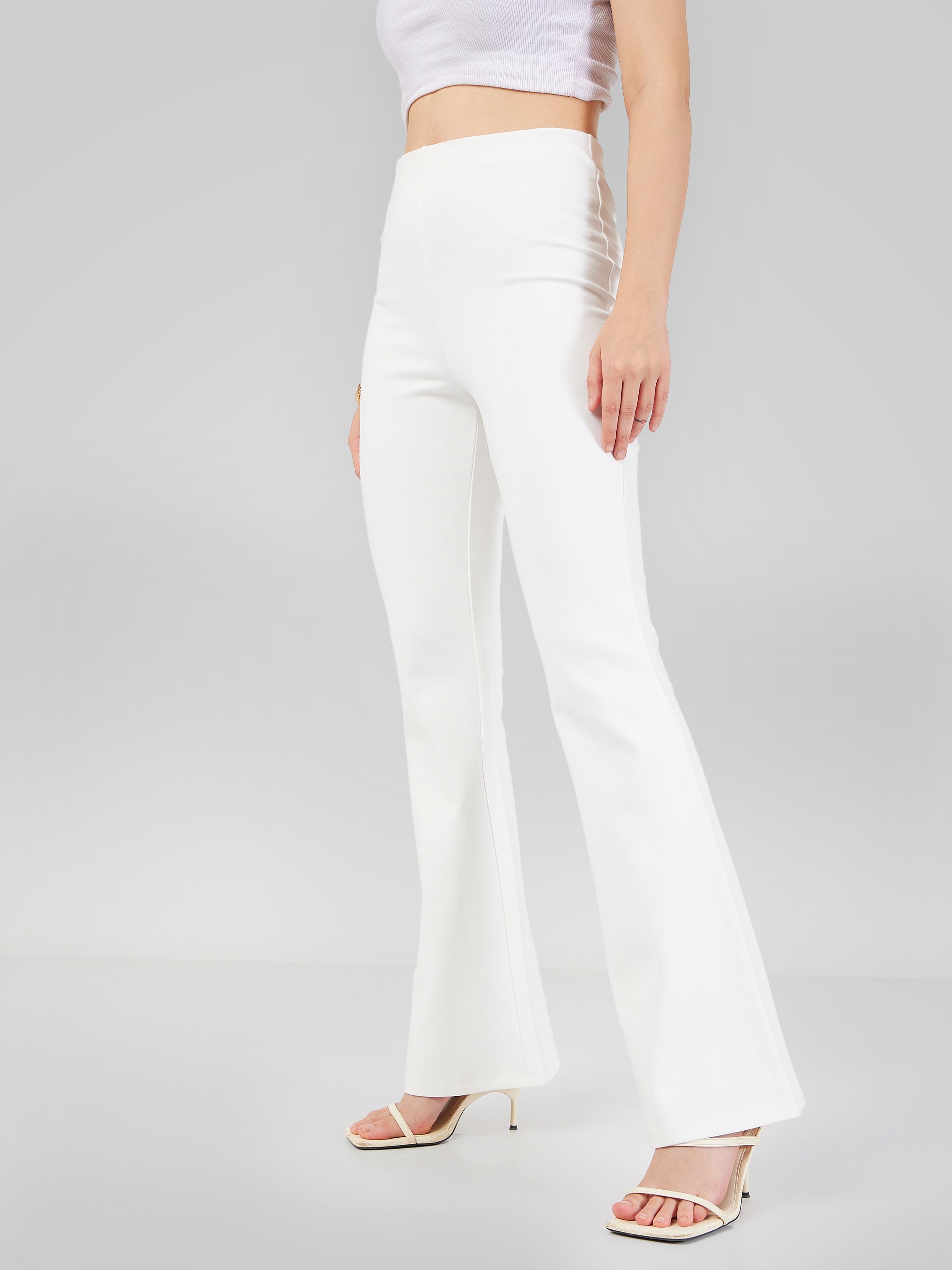 Women's White Casual Bootcut Fit Pant