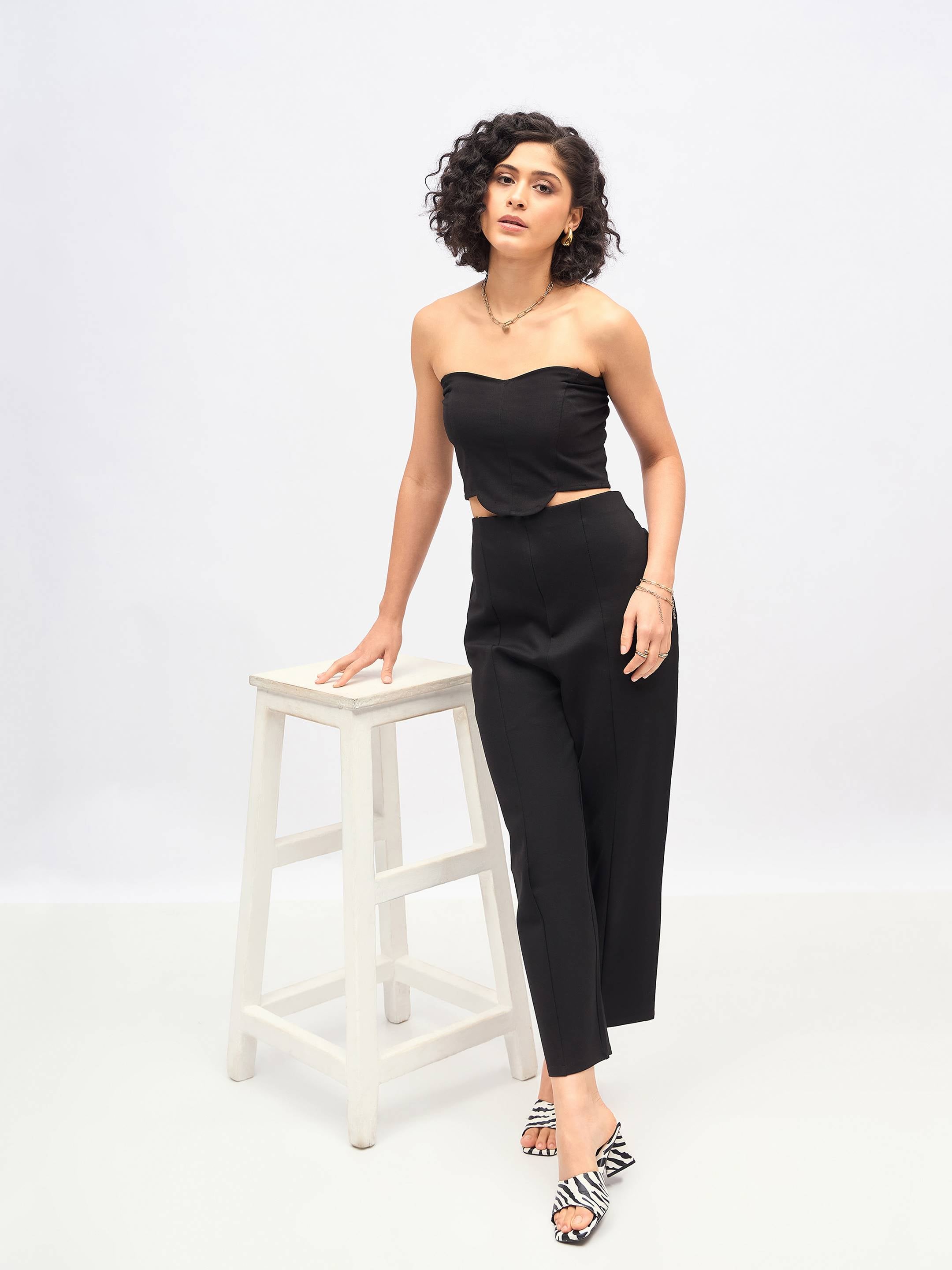 Women's Black Casual Straight Fit Pant