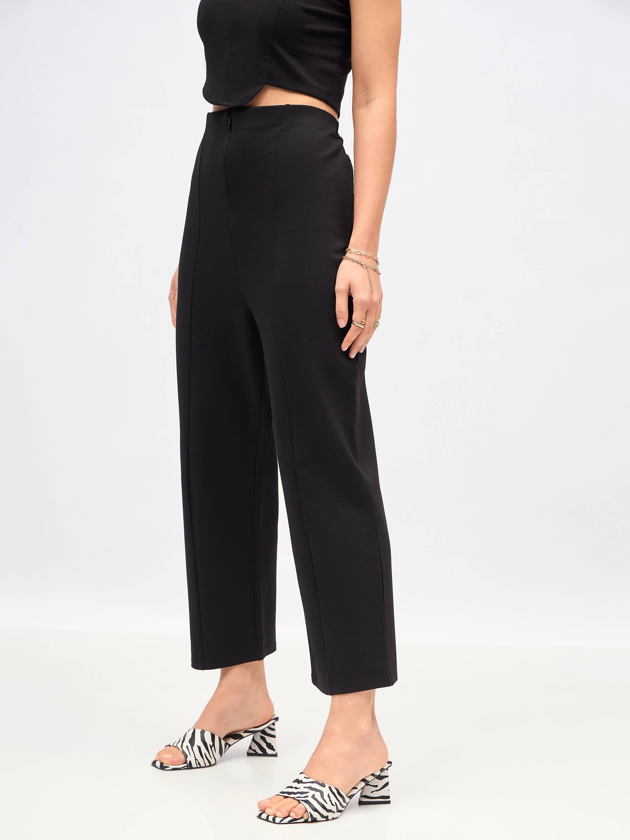 Women's Black Casual Straight Fit Pant