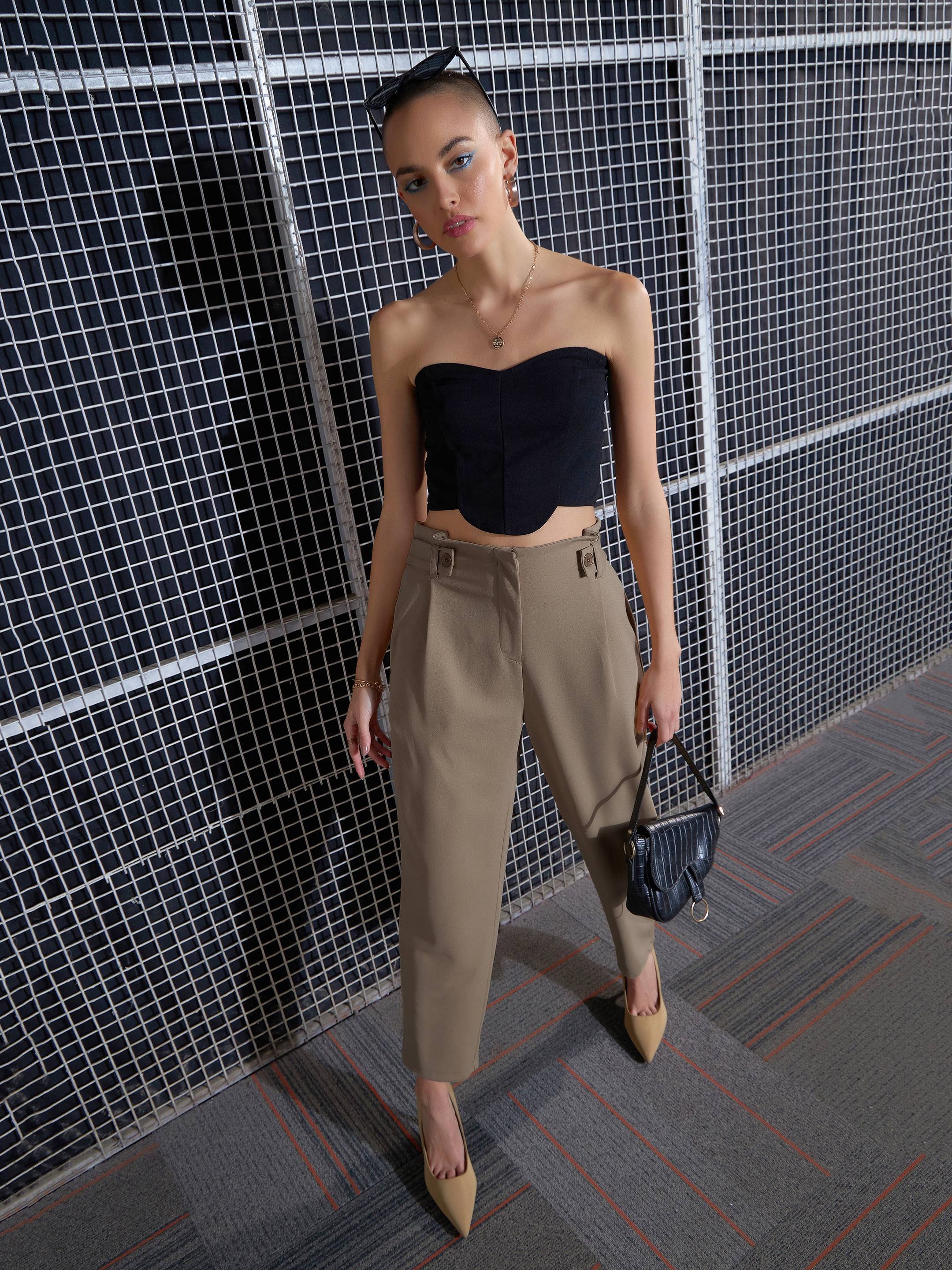 Women's Beige Casual Straight Fit Pant