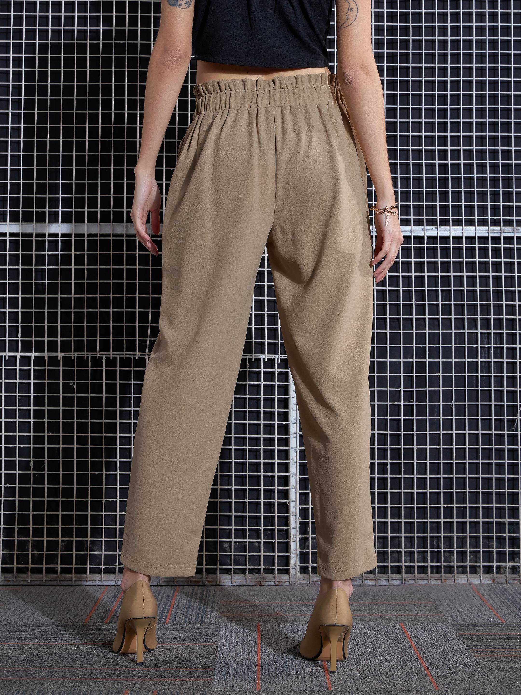 Women's Beige Casual Straight Fit Pant