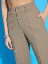 Women's Beige Casual Straight Fit Pant