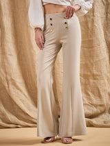 Women's Beige Casual Flared Fit Pant
