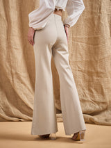 Women's Beige Casual Flared Fit Pant