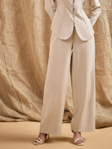 Women's Beige Casual Wide Leg Pant