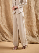 Women's Beige Casual Wide Leg Pant