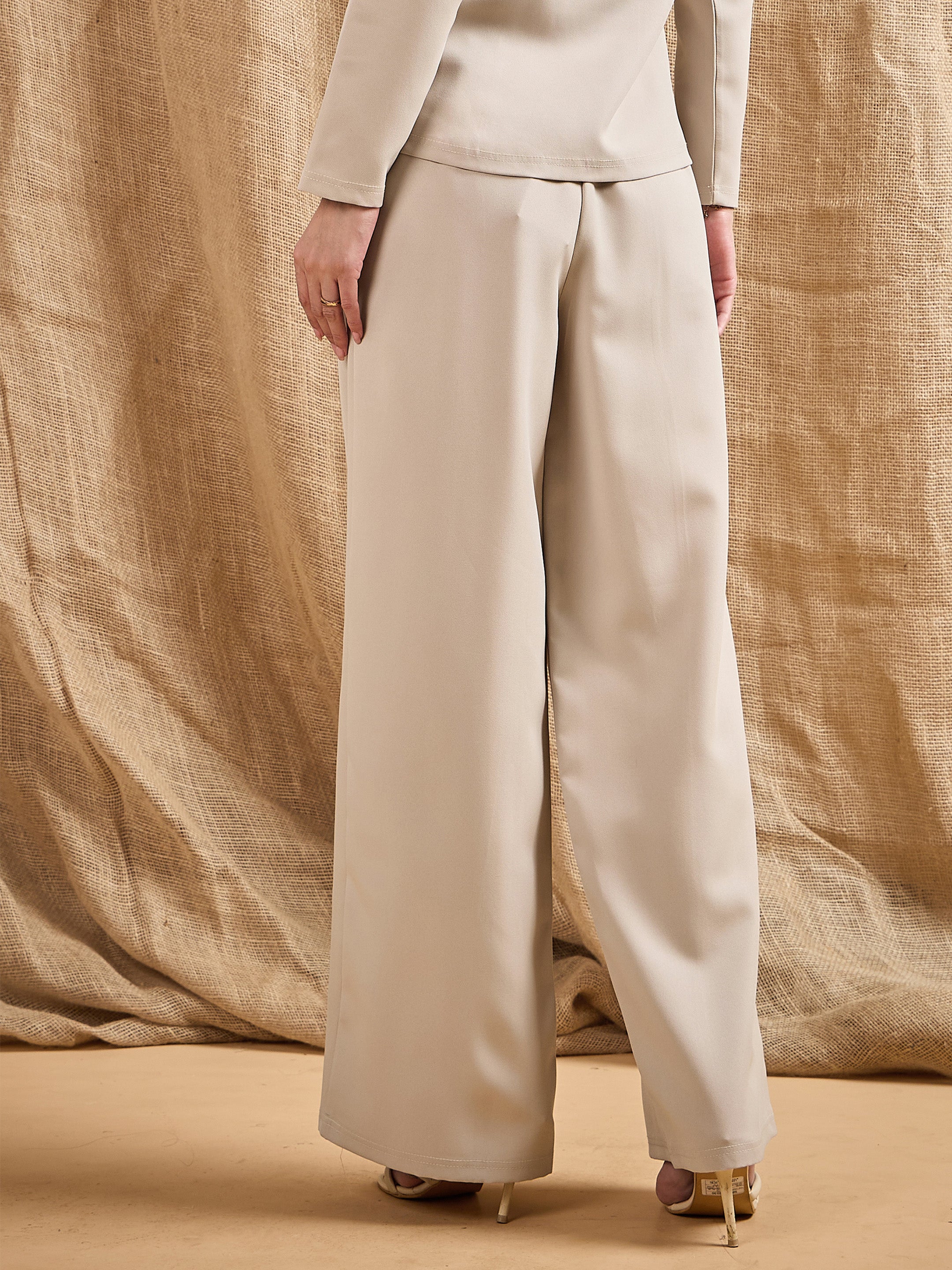 Women's Beige Casual Wide Leg Pant