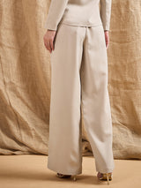 Women's Beige Casual Wide Leg Pant