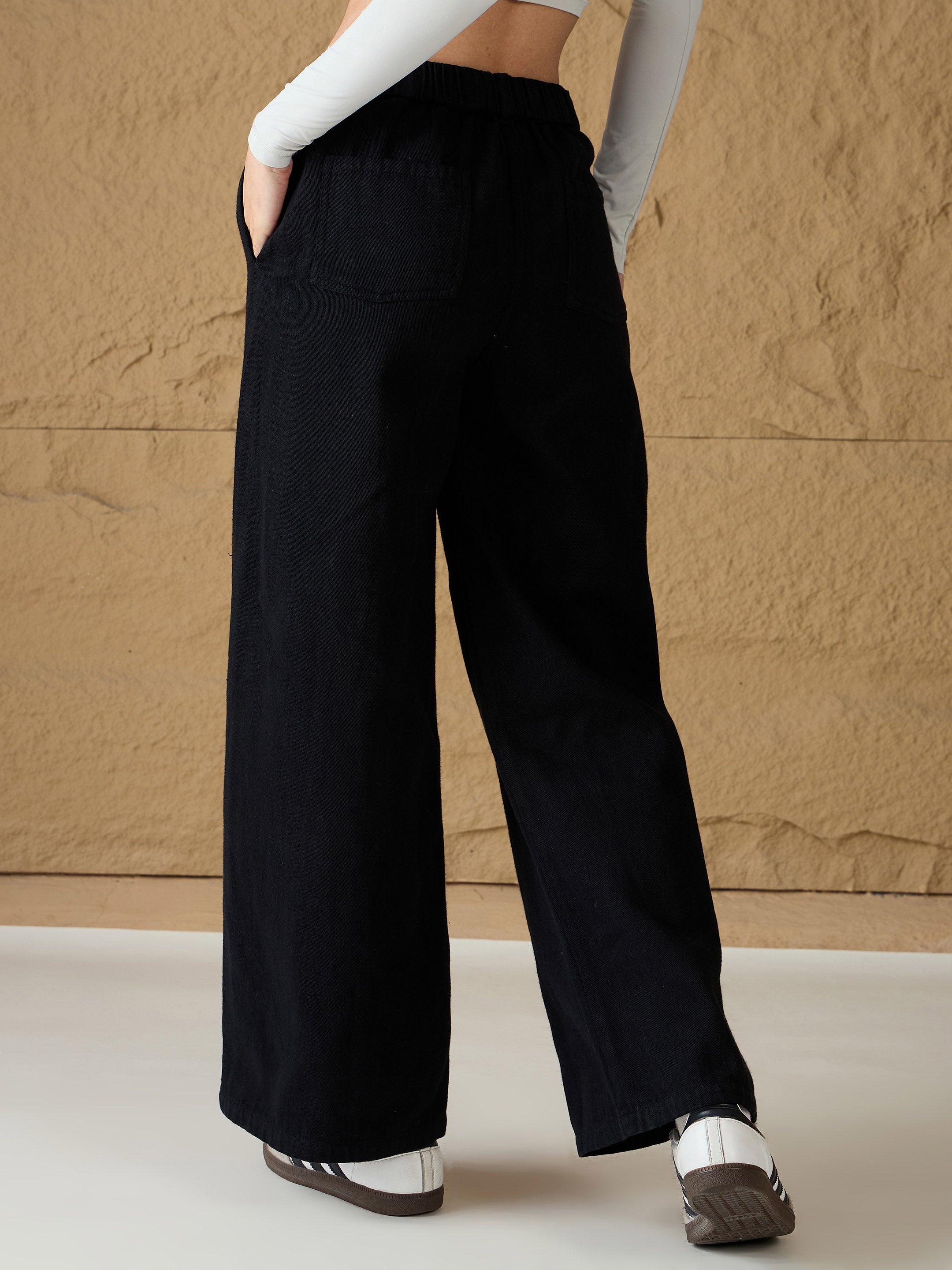 Women's Black Casual Wide Leg Jeans