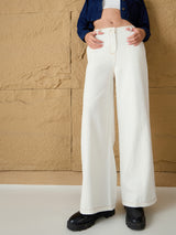 Women's White Casual Wide Leg Jeans