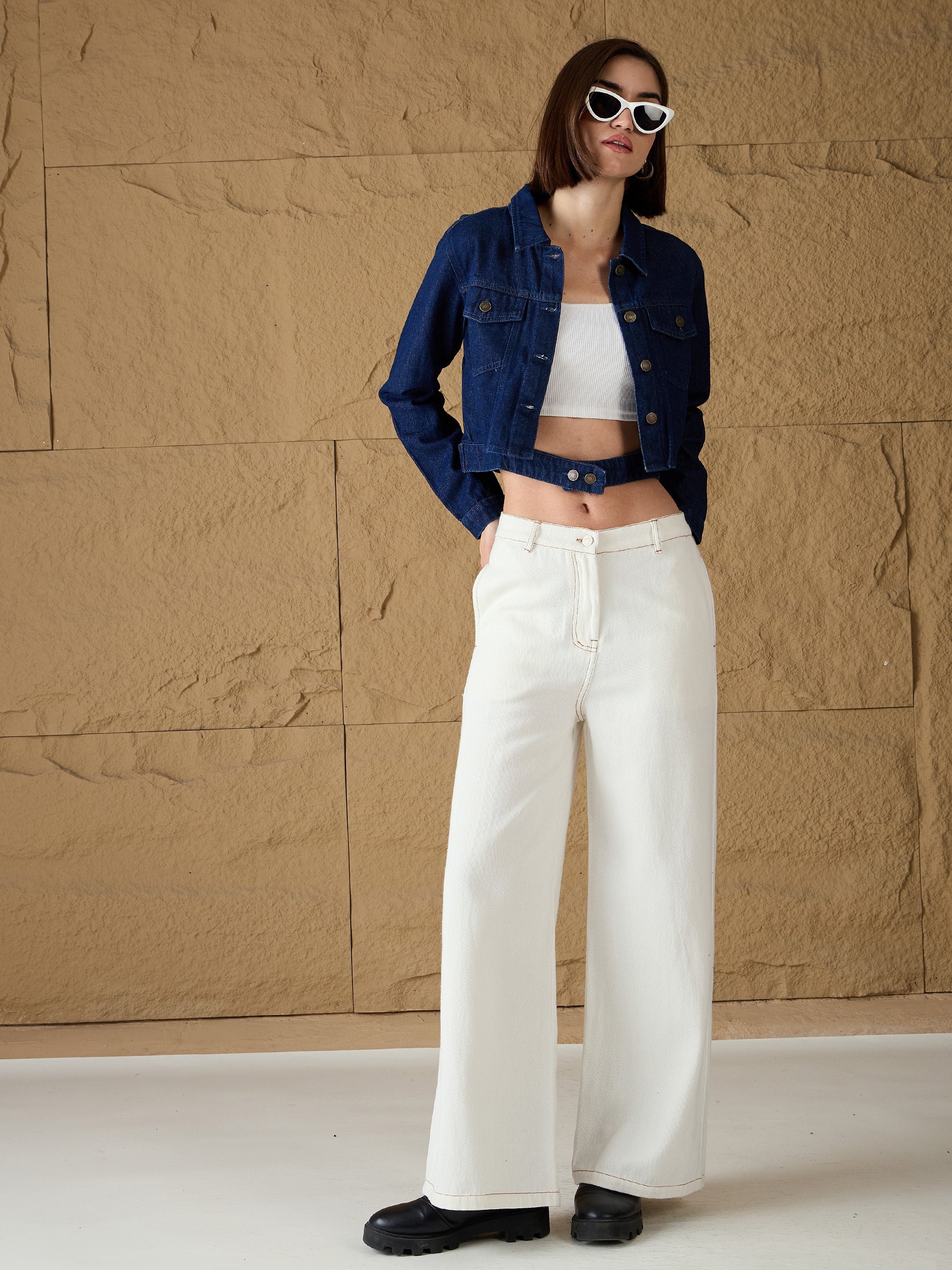 Women's White Casual Wide Leg Jeans