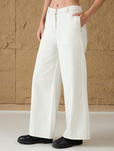 Women's White Casual Wide Leg Jeans