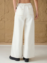 Women's White Casual Wide Leg Jeans