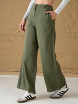 Women's Olive Casual Regular Fit Pant