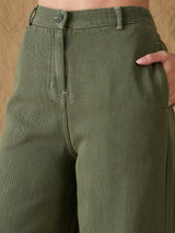 Women's Olive Casual Regular Fit Pant