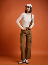 Women's Brown Casual Regular Fit Cargo