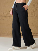 Women's Charcoal Casual Wide Leg Jeans