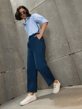 Women's Navy Casual Straight Fit Pant