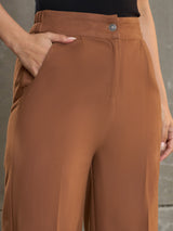 Women's Brown Casual Straight Fit Pant