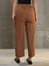 Women's Brown Casual Straight Fit Pant