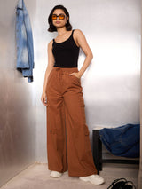 Women's Brown Casual Baggy Fit Pant