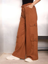 Women's Brown Casual Baggy Fit Pant