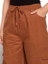 Women's Brown Casual Baggy Fit Pant