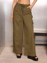 Women's Olive Casual Baggy Fit Pant
