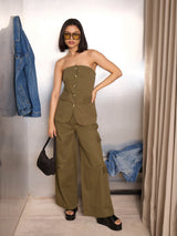 Women's Olive Casual Baggy Fit Pant