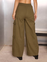 Women's Olive Casual Baggy Fit Pant
