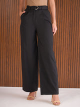 Women's Black Casual Straight Fit Pant