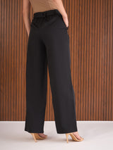 Women's Black Casual Straight Fit Pant