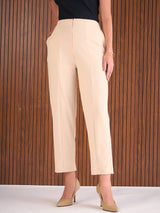 Women's Beige Casual Straight Fit Pant