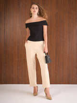 Women's Beige Casual Straight Fit Pant