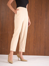Women's Beige Casual Straight Fit Pant