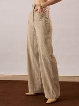 Women's Beige Casual Wide Leg Pant
