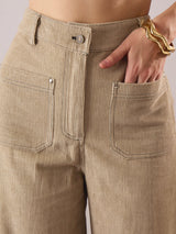 Women's Beige Casual Wide Leg Pant